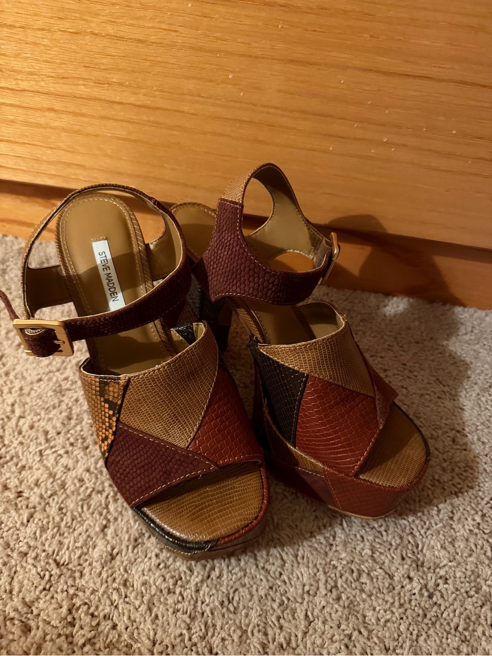 Steve Madden Girls' Multicolor Patchwork Platform Sandals - Brown/Rust/Black